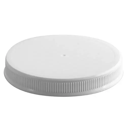 110-400 White Ribbed Cap with Printed PS-22 Pressure-Sensitive Seal Liner