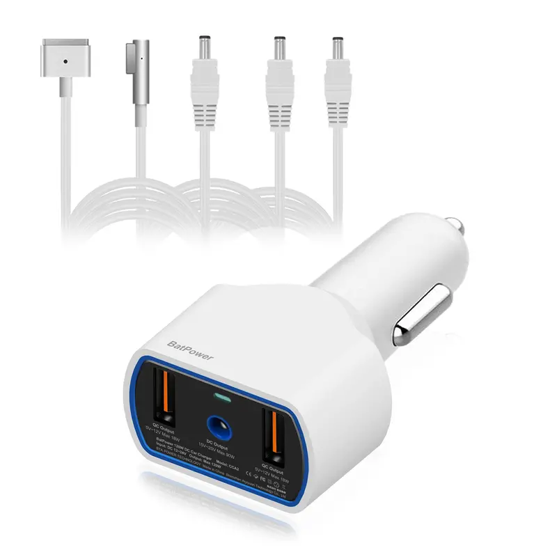 120W Automotive USB-C Laptop Charger for Apple MacBook (MagSafe 1 & 2) — DC 12–24V Vehicle Adapter