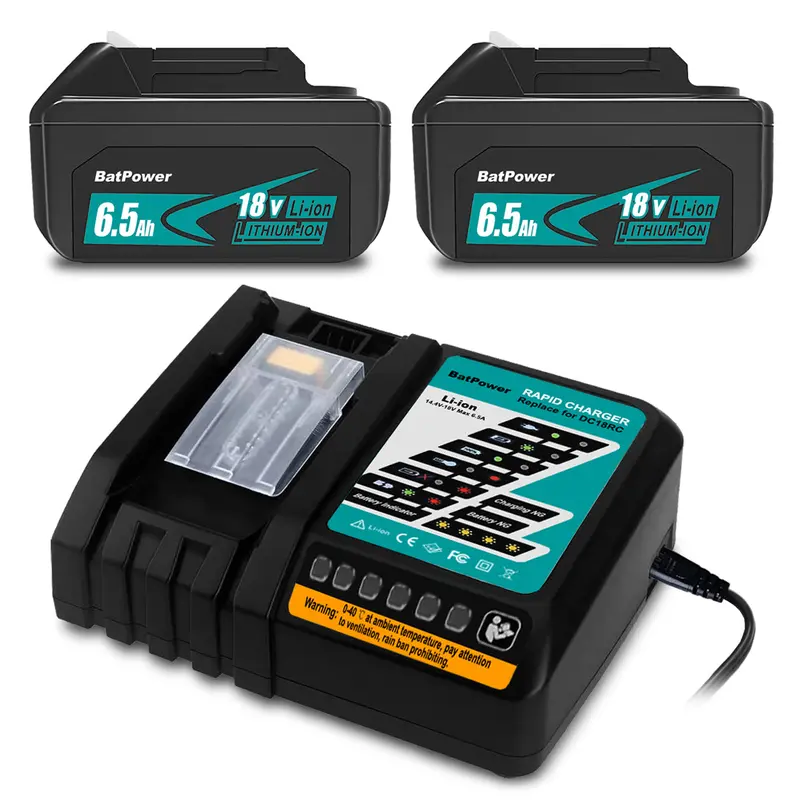 18V Makita BL1860B 6.5Ah Lithium Battery & Charger Set – Works with DC18RC, BL1850B, BL1840B