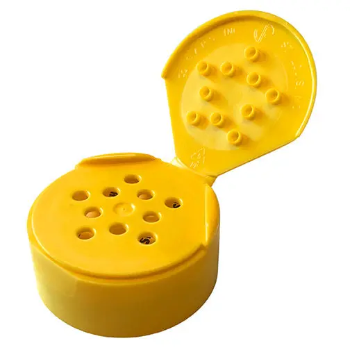 43mm Yellow Flip-Top Spice Cap with .125″ Sift Holes and HIS Liner
