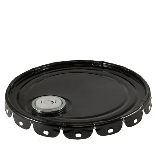 5-Gallon Black Steel Pail Lid (26 Gauge) Featuring Gasket Seal and Rieke FlexSpout