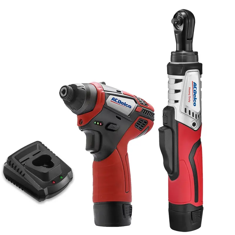 ACDelco G12 12V Cordless Combo Kit – 1/4″ Brushless Ratchet & Impact Driver, 2 Batteries