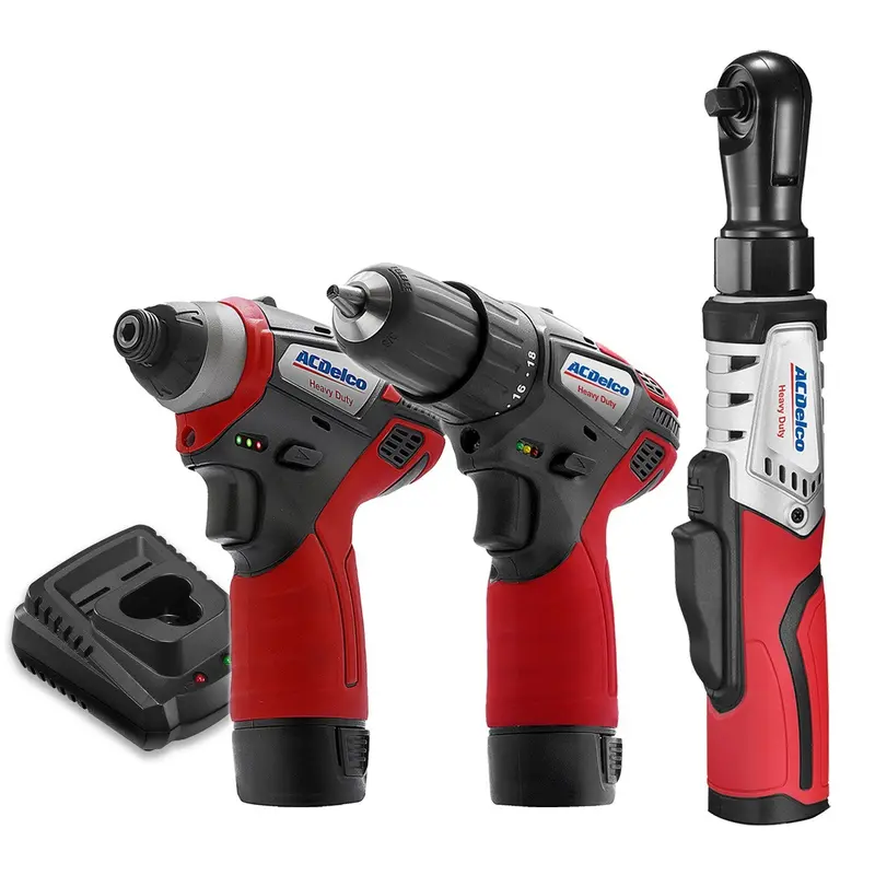 ACDelco G12 12V Cordless Combo Kit – 1/4″ Impact Driver, 3/8″ Drill Driver & Brushless Ratchet, 2 Batteries