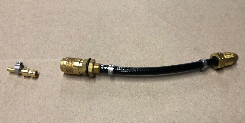 Argon Gas Hose Pigtail Adapter: 5/8-18 RH Thread to Female Quick Disconnect