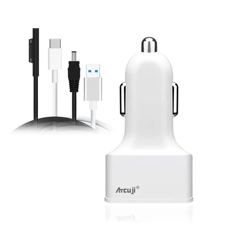AT14SC UL-Certified 140W Surface Car Charger with Dual Quick Charge USB Ports for Surface Pro, Book, and Go