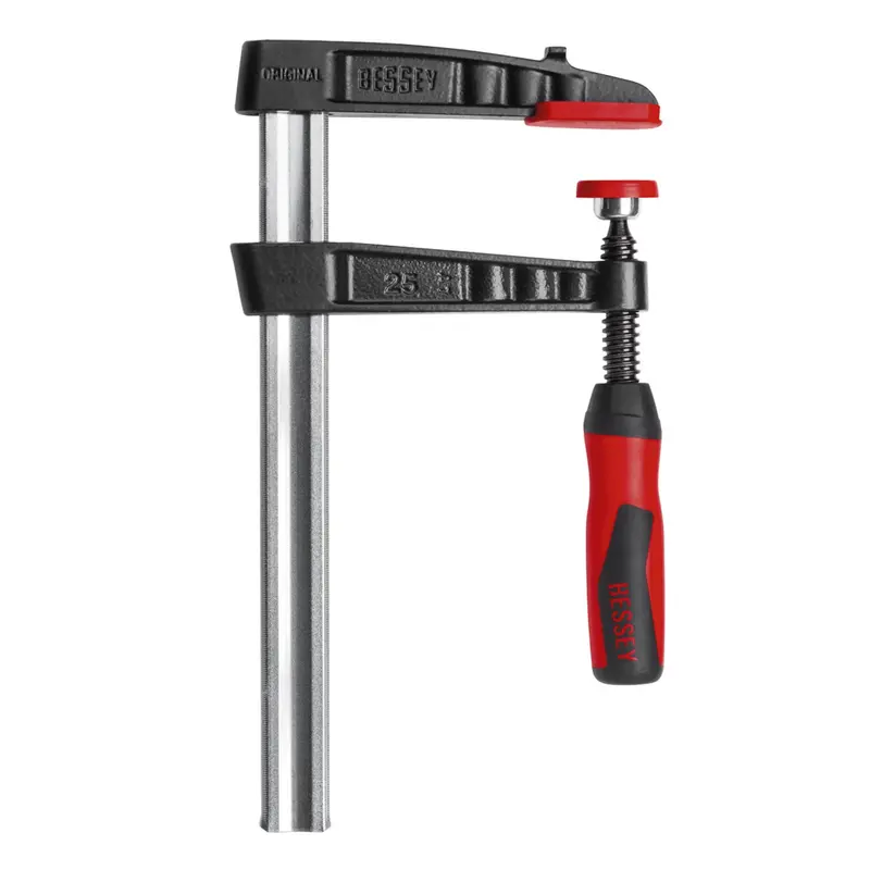 BESSEY TG4.008+2K Short-Reach F-Clamp – 4″ x 8″, 880 lb Clamping Force, Dual-Knob Handle & Interchangeable Pads