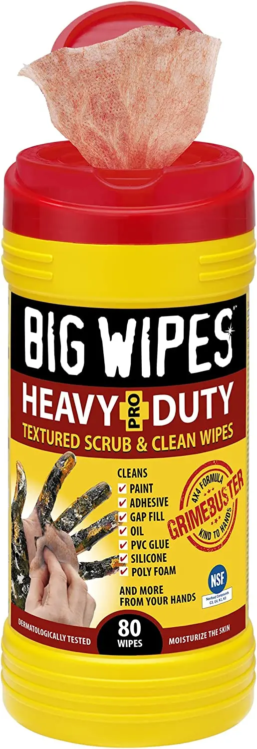 Big Wipes 6002-0046 Heavy-Duty Textured Scrubbing Wipes — Industrial-Strength, 80 Count per Pack