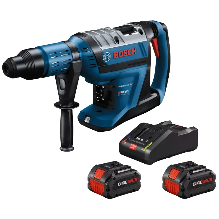 BOSCH GBH18V-45CK24 18V PROFACTOR SDS-max Rotary Hammer (1-7/8″) with Two 8.0 Ah CORE Performance Batteries