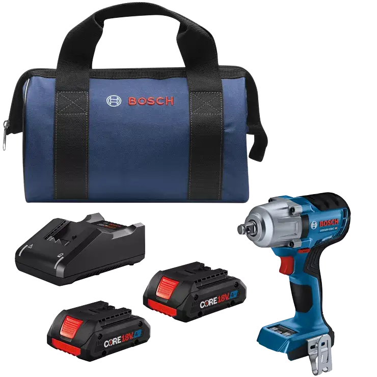 BOSCH GDS18V-330CB25 18V 1/2″ Brushless Impact Wrench with Friction Ring and Two 4.0 Ah CORE Compact Batteries