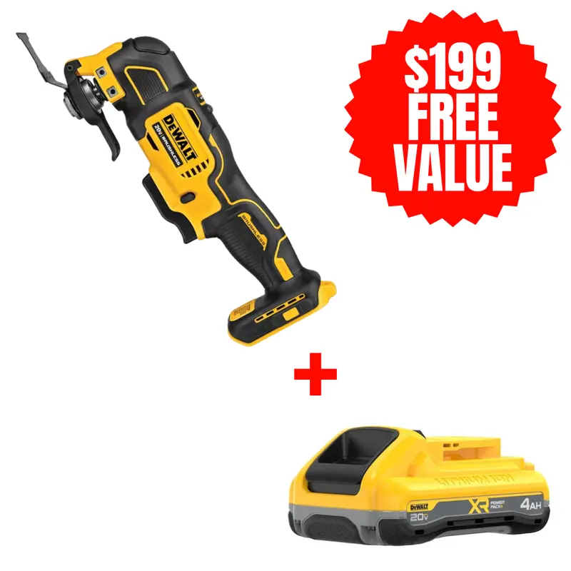 DEWALT DCS354B Atomic 20V MAX Brushless Oscillating Multi-Tool – Bare Tool + Free 20V MAX XR POWERPACK 4.0Ah Battery