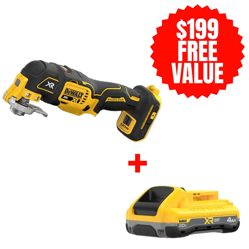 DEWALT DCS356B 20V MAX XR Brushless 3-Speed Oscillating Multi-Tool – Bare Tool + Free 20V MAX XR POWERPACK 4.0Ah Battery