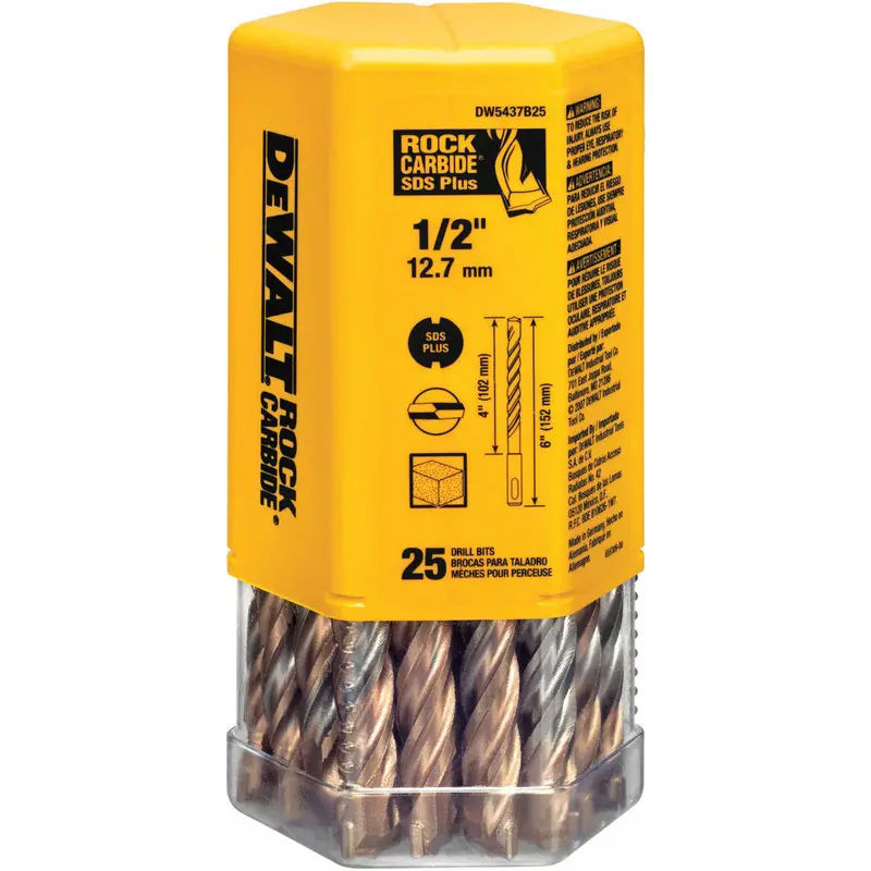 DEWALT DW5437B25 SDS Plus 2-Cutter Hammer Drill Bit – 1/2 in Diameter × 4 in Working Length × 6 in Overall (25-Pack)