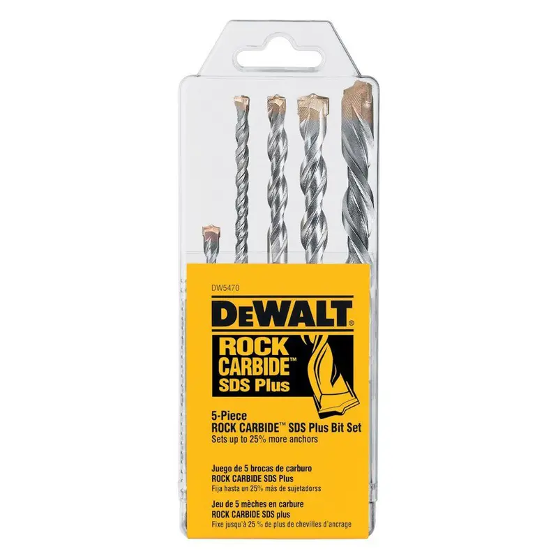 DEWALT DW5470 5-Piece SDS Plus Hammer Bit Set – Assorted Sizes for Concrete and Masonry Drilling