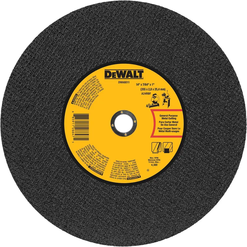 DEWALT DWA8011 14-Inch Metal-Cutting Chop Saw Abrasive Wheel, 7/64″ Thickness, 1″ Arbor