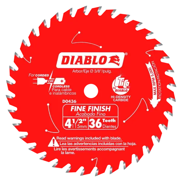 Diablo D0436X 4-1/2″ 36-Tooth Finish Trim Saw Blade for Smooth Crosscuts in Molding and Trim