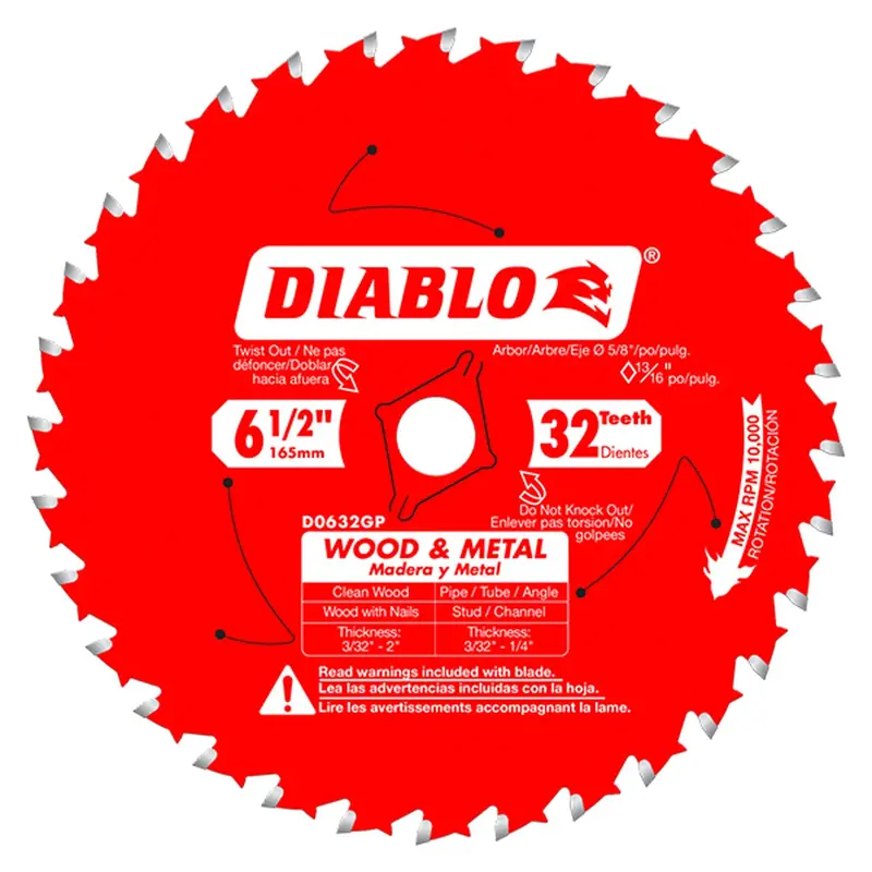 Diablo D0632GPA 6-1/2″ 32-Tooth Bi-Material Carbide Saw Blade for Wood and Thin Metal