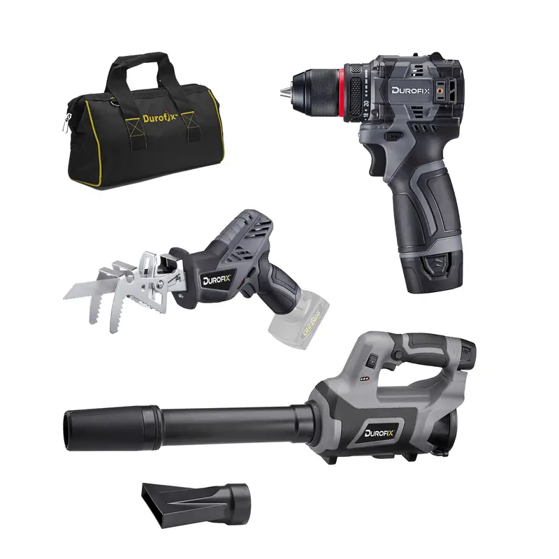Durofix RK12136-2-K1: 12V Cordless Hammer Drill, Reciprocating Cutter & 8-Speed Air Blower