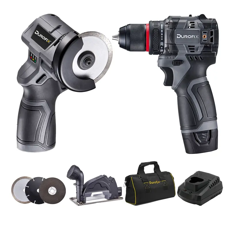 Durofix RK12136-2-K3 G12 12V Cordless Kit: 3/8″ Hammer Drill + 3″ Cut-Off Tool