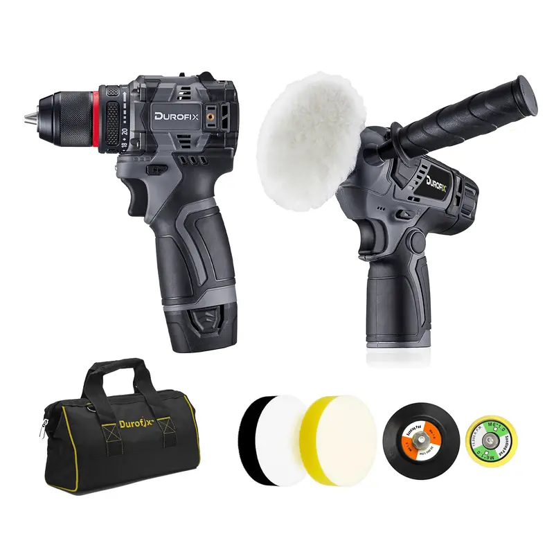 Durofix RK12136-2-K6 G12 12V Cordless Kit: 3/8″ Hammer Drill + 3″ Polisher/Sander