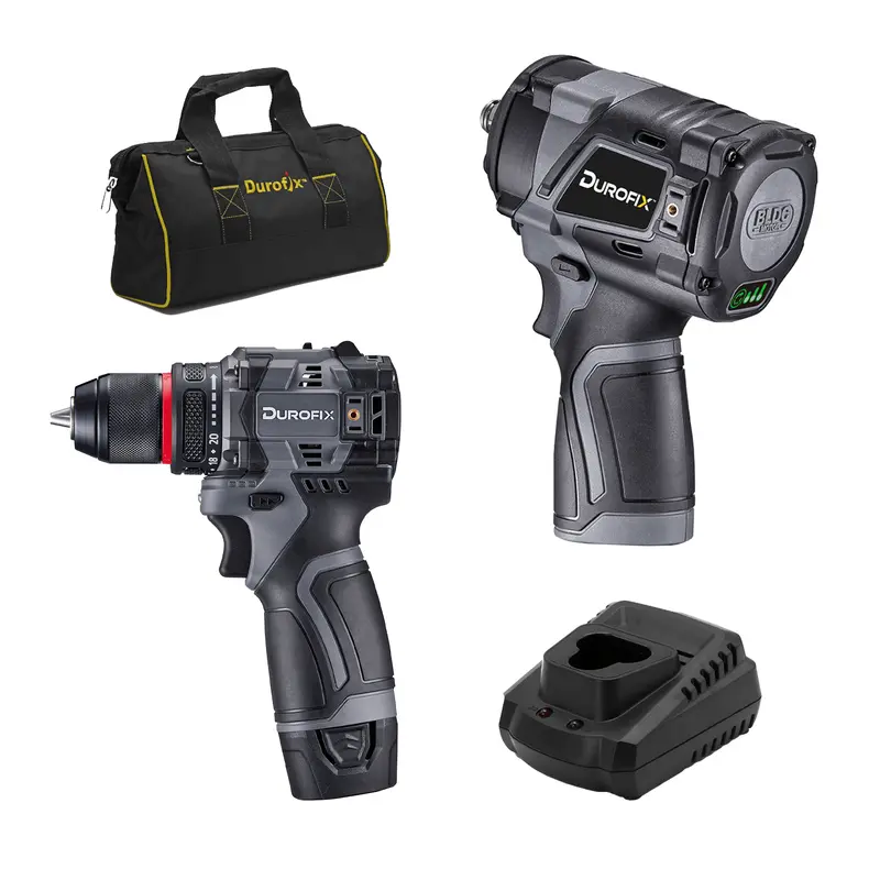 Durofix RK12136-2-K8 G12 12V Cordless Power Tool Kit: 3/8″ Hammer Drill + 1/2″ Impact Wrench