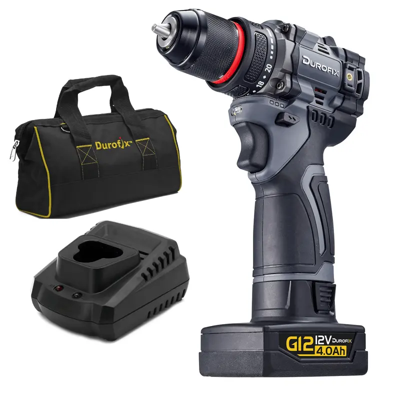 Durofix RK12136-PG G12 12V 3/8″ Hammer Drill Driver Kit with 4.0Ah Battery (1,800 RPM, 440 In-Lbs)