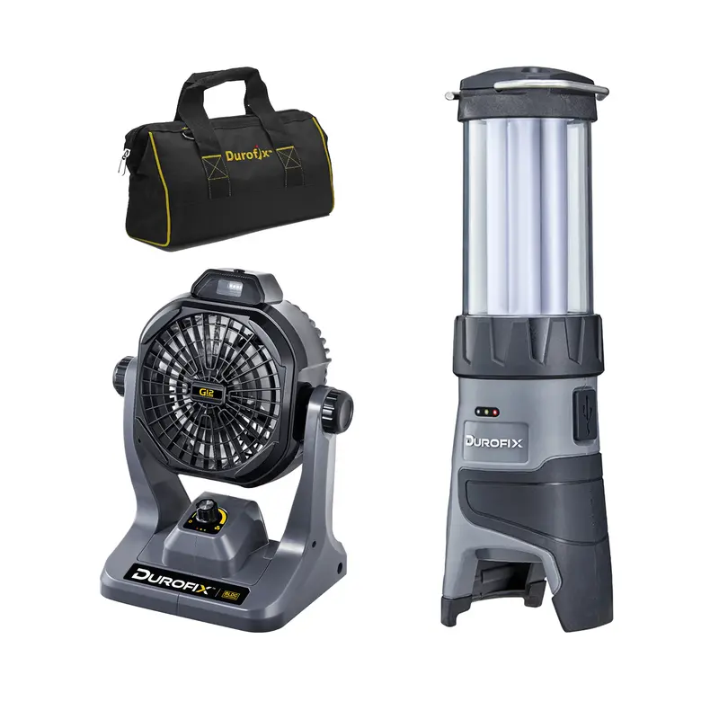 Durofix RZ1290-2-K11 G12 12V Cordless Jobsite Fan & LED Work Light – 270 CFM, Includes Battery & Charger