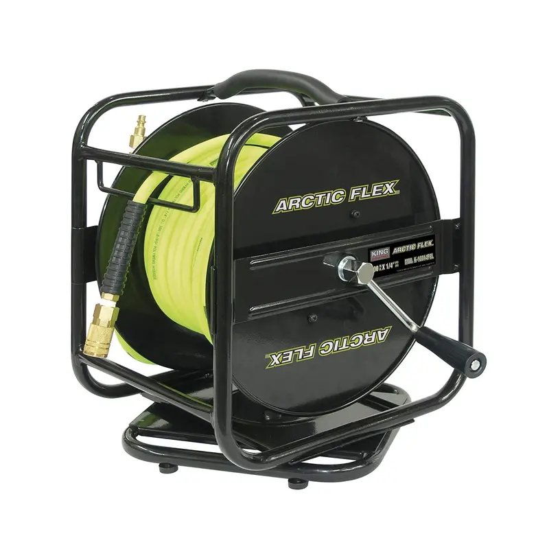 KING Canada K-10014FRL 100-Foot Manual Air Hose Reel — 1/4″ ID Hybrid Polymer Hose