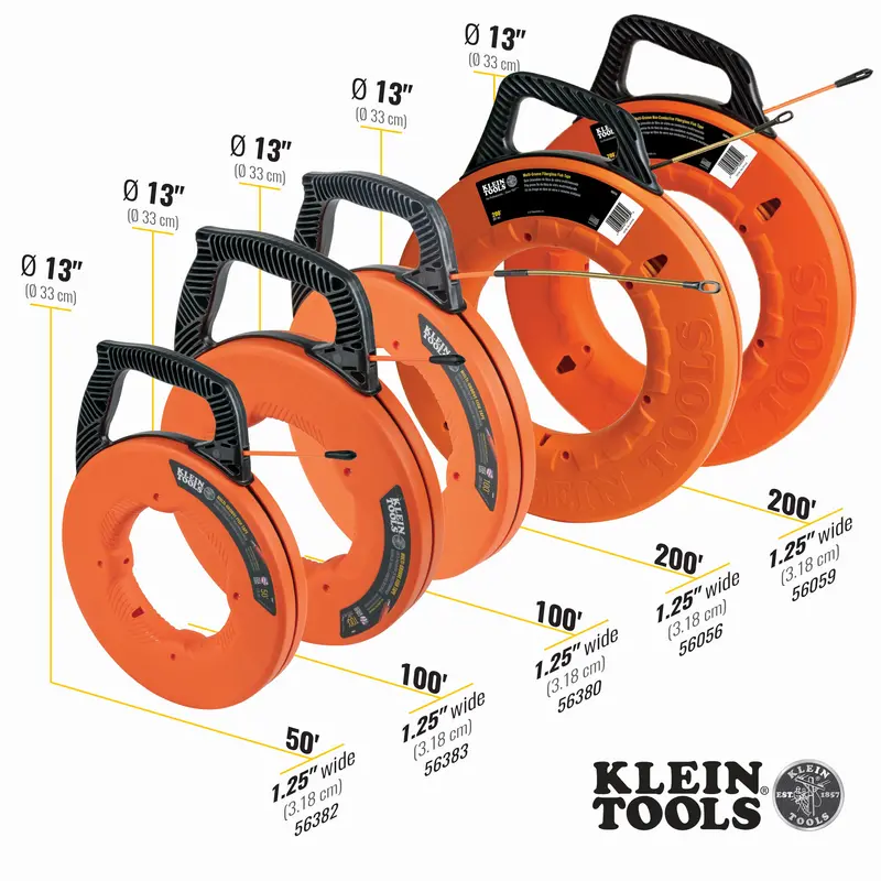 Klein Tools 56059 200-Foot Grooved Fiberglass Fish Tape – Durable Pulling Tool