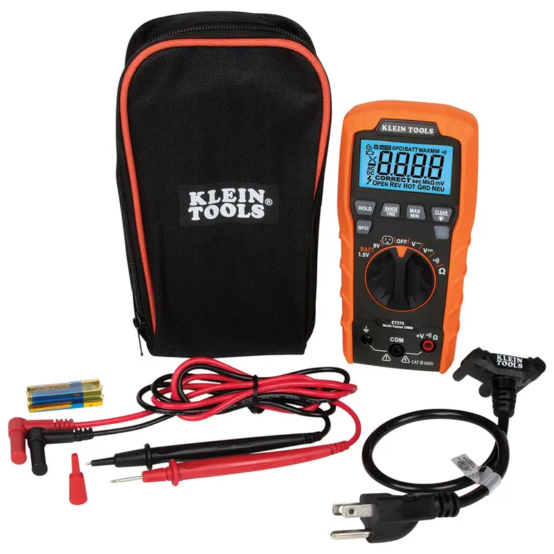 Klein Tools ET270 Digital Multimeter – Built-in Receptacle Tester & Continuity Checker