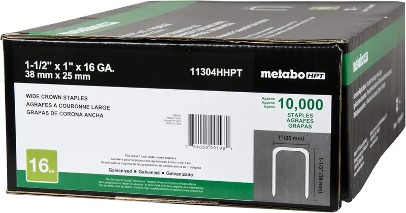 Metabo HPT 11304HHPT P17 Staples – 16-Gauge, 1-Inch Crown × 1.5-Inch Length – 10,000-Pack