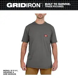 Milwaukee 605G-L Heavy-Duty Short-Sleeve Pocket T-Shirt — Gray, Large