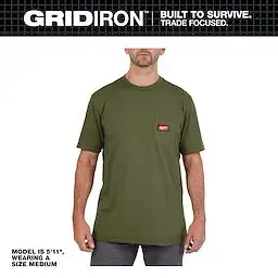 Milwaukee 605GN-L Heavy-Duty Short-Sleeve Pocket T-Shirt — Green, Large