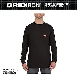 Milwaukee GRIDIRON Long-Sleeve Pocket T-Shirt – Black, Medium (606B-M)