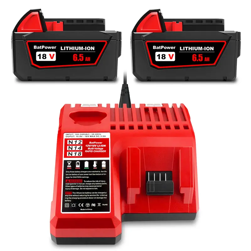 Milwaukee M18 18V 6.5Ah Extended-Capacity Battery & Charger Kit – XC Replacement for 48-11-1862