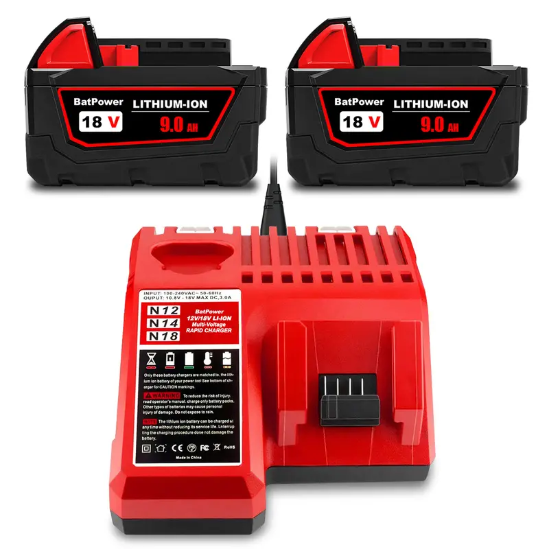 Milwaukee M18 18V 9.0Ah High-Output Battery & Charger Kit – Replaces 48-11-1890