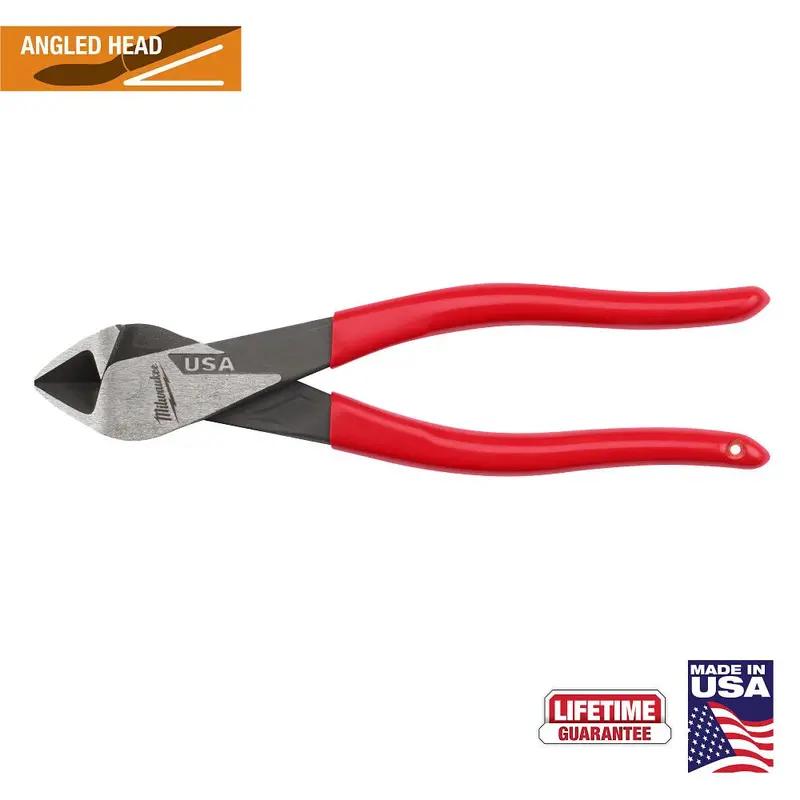 Milwaukee MT508A 8″ Angled-Head Diagonal Cutting Pliers with Dipped Grip (USA-Made)