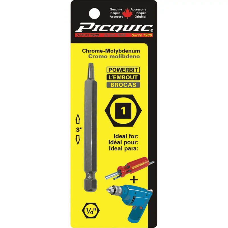 Picquic 88011 Powerbit Screwdriver Bit – 3″ Robertson #1 Square Drive, Carded Packaging