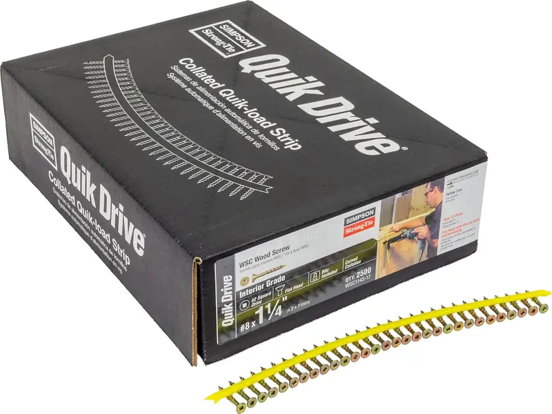 Quik Drive WSC114S-17 Wood Screws – #8, 1-1/4 in Length, Yellow Zinc Finish (2500 per Box)