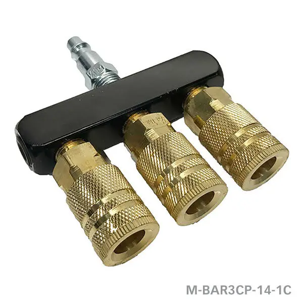 ROLAIR M-BAR3CP-14-1C 3-Way 1/4″ NPT Bar Manifold Featuring Industrial Couplers & Plug