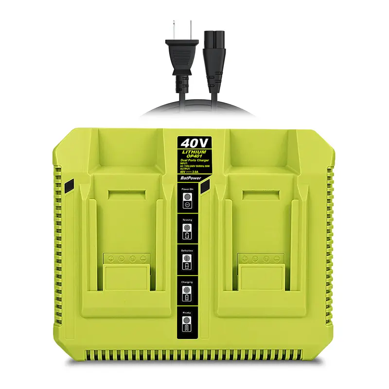 RYOBI 40V Dual-Bay Rapid Charger OP401 – Simultaneous Fast Charging for Two 40V Batteries