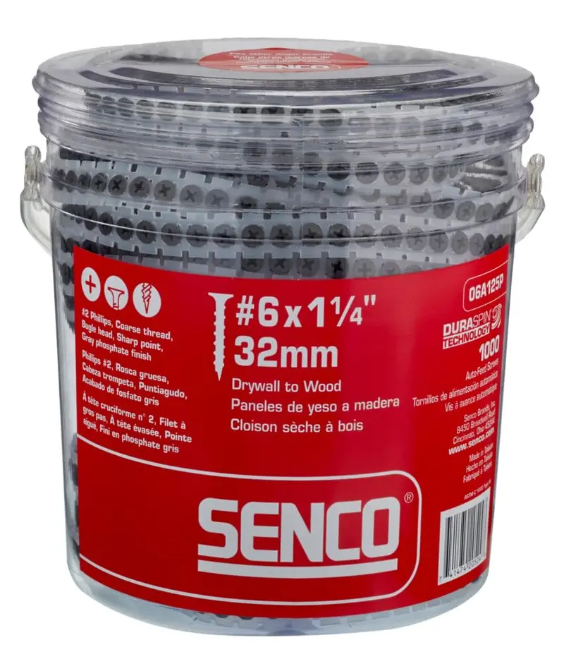Senco #6 × 1-1/4″ Coarse-Thread Collated Drywall Screws for Wood – 1,000 per Box
