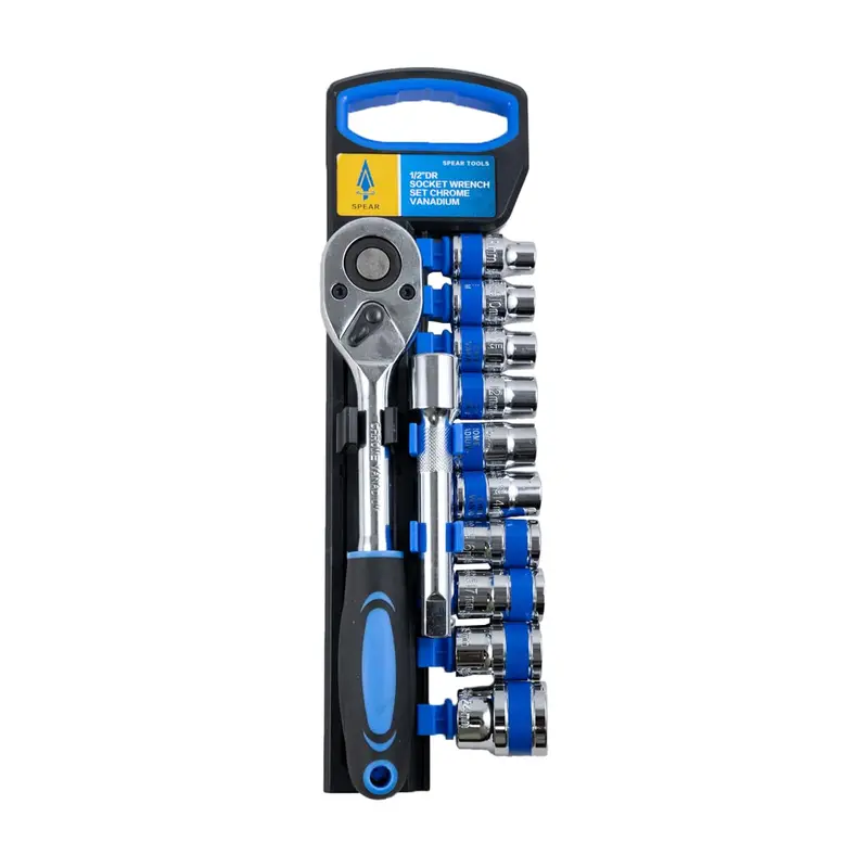 SPEAR 12-Piece 1/2″ Cr-V Ratchet Socket Set – Quick-Release Handle, Extension Bar & 10 Sockets for Professional & Home Mechanics