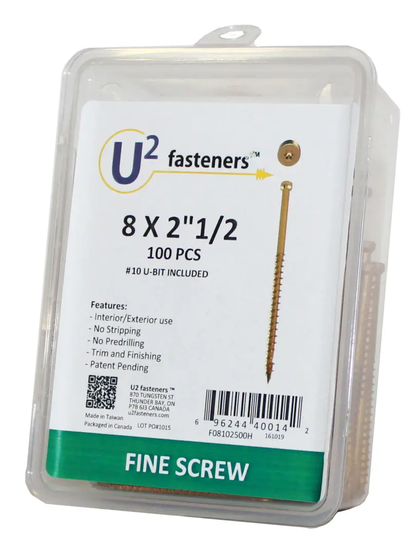 U2 Fasteners F08102500H #8 × 2-1/2″ Fine Thread Screws — 100-Pack