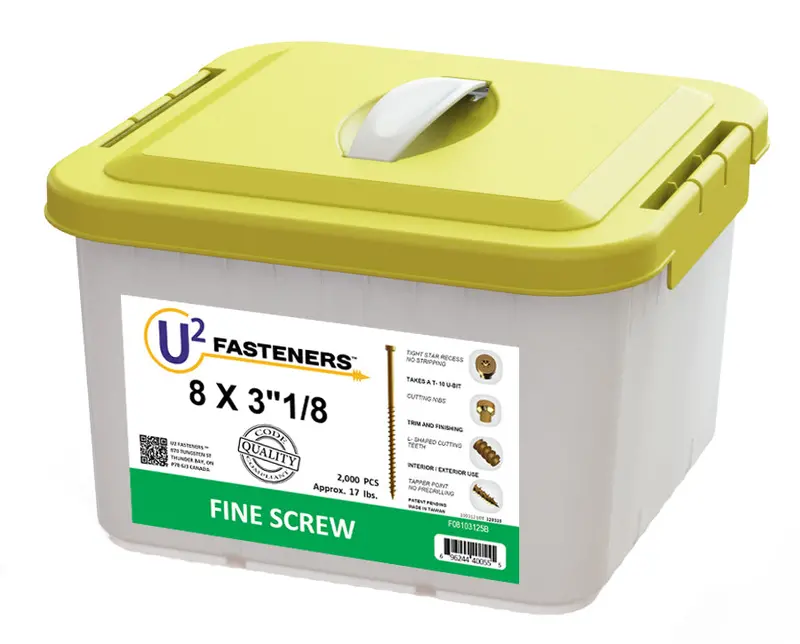 U2 Fasteners Fine-Thread Screw, #8 x 3-1/8″, Pack of 2000 (F08103125B)