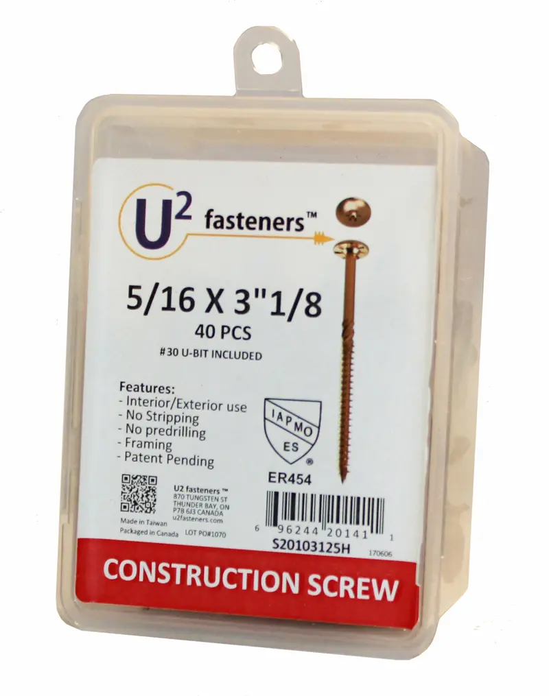U2 Fasteners S20103125H Construction Screw – 5/16″ x 3-1/8″, 40 per Pack