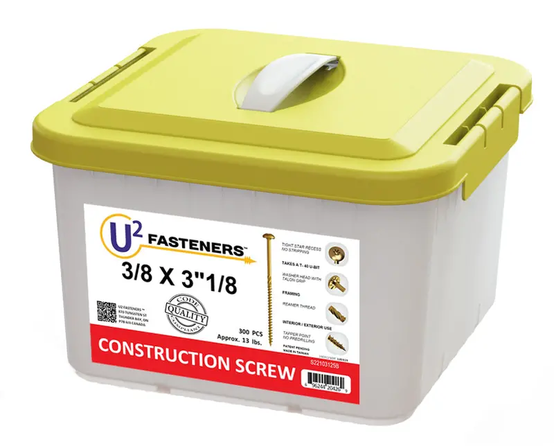 U2 Fasteners S22103125B Structural Construction Screw – 3/8″ × 3-1/8″, Bulk Pack of 300