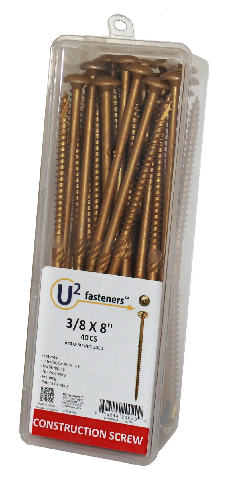 U2 Fasteners S22108000H Structural Construction Screw – 3/8″ × 8″, 40-Piece Pack