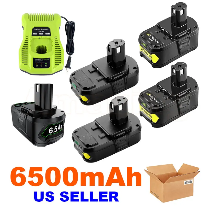 Upgraded 6.5Ah / 6.0Ah Replacement Battery & Charger Kit for Ryobi 18V One+ (P108, P117)