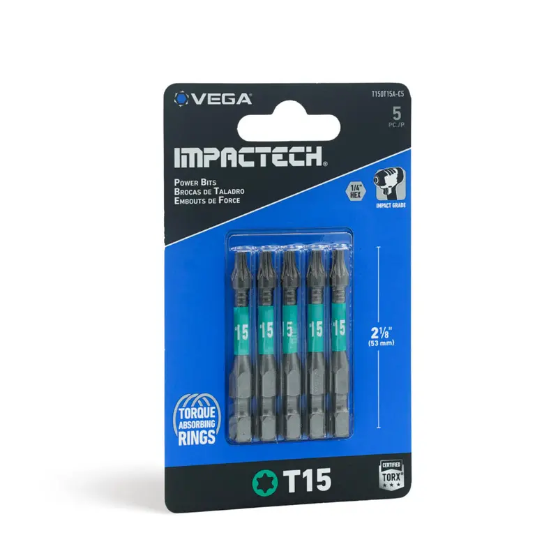 Vega IMPACTECH Torx T15 Power Bits – 5-Piece Set, 2″ Heavy-Duty Driver Bits