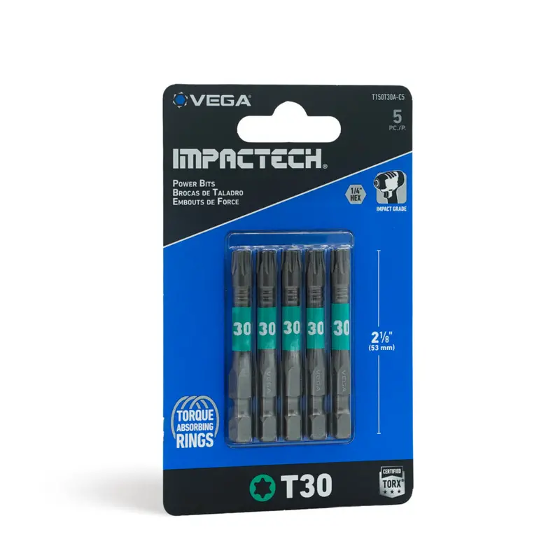 Vega IMPACTECH Torx T30 Power Bits – 5-Pack, 2″ Impact-Grade Hex Shank